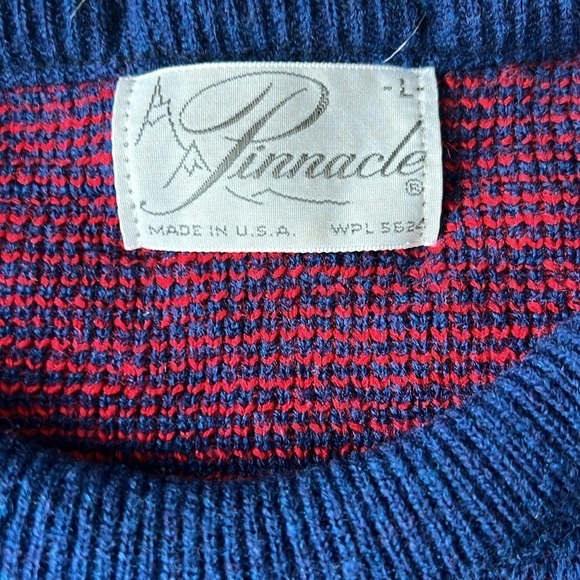 Vintage Fairisle Reindeer Navy Red Printed Crewneck Sweater - Picture 5 of 10